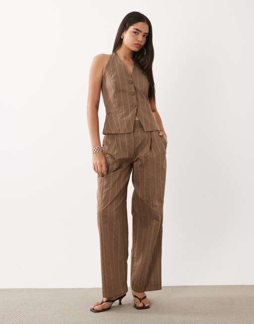 Mango - Martin - Gilet met halternek in beige met krijtstreep, deel van co-ord set , 3 van 4