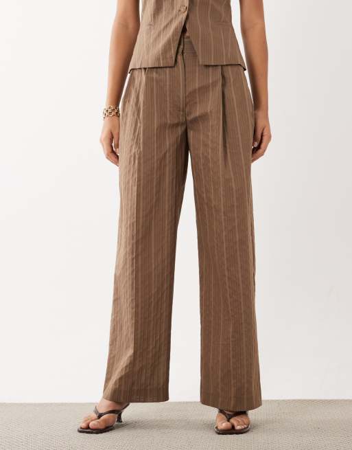 Mango - Martin - Katoenrijke getailleerde broek met bruine strepen, deel van co-ord set, 3 van 5