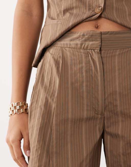 Mango - Martin - Katoenrijke getailleerde broek met bruine strepen, deel van co-ord set, 4 van 5