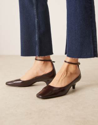 Mango - Mary-Jane-Schuhe in Dunkelbraun mit Pfennigabsatz und Knöchelriemen-Brown