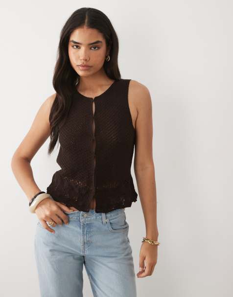 Mango Mashi 100% cotton knit vest in dark brown - part of a set - view 1