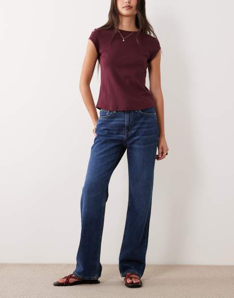 Mango Matilda straight leg jeans in dark blue 