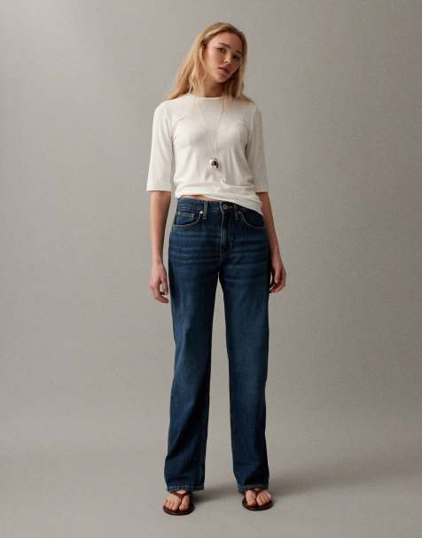Mango Matilda straight leg jeans in dark blue 
