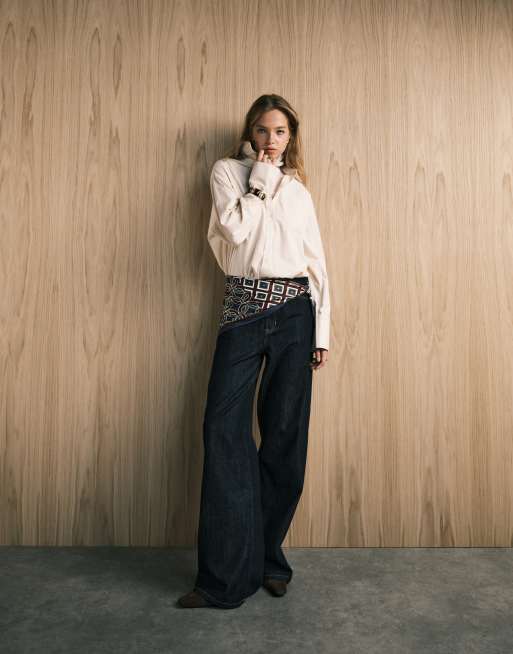 Mango - Max - Jean droit 100 % coton à surpiqûres contrastées - Indigo