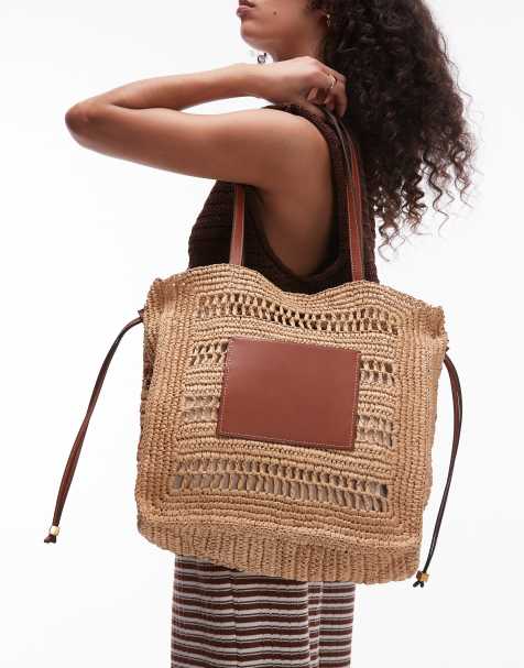 Mango - Maxi borsa in paglia intrecciata color cuoio - view 1