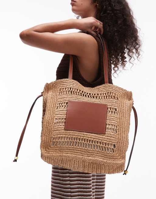 Mango - Maxi borsa in paglia intrecciata color cuoio