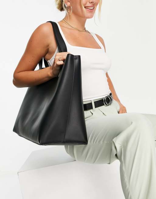 Mango - Maxi borsa shopper con chiusura con cerniera lampo, colore nero