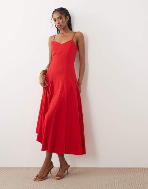 Mango - Maxi cami-jurk met bandjes in felrood - view 1