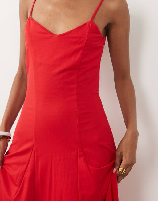 Mango - Maxi cami-jurk met bandjes in felrood, 2 van 4
