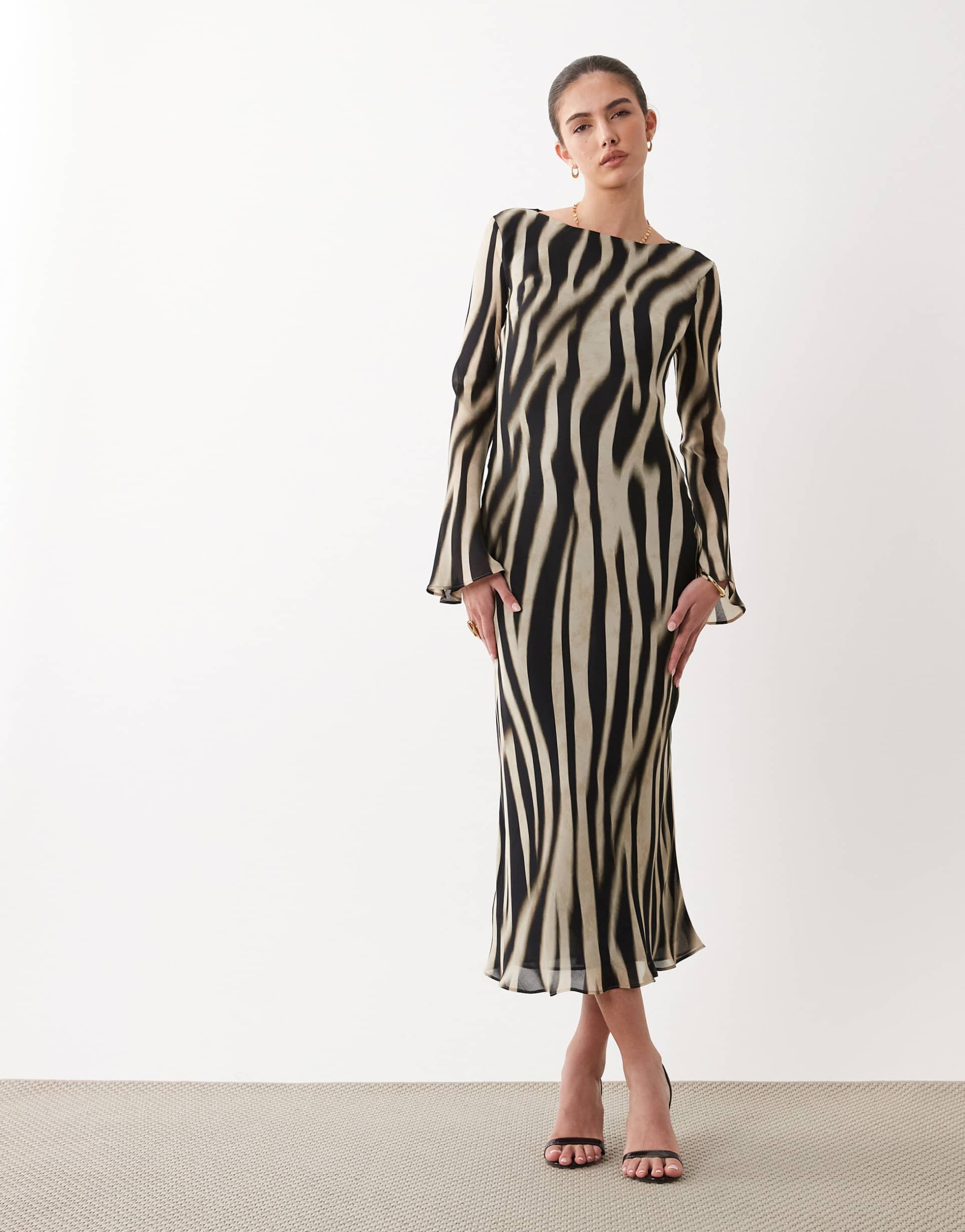 mango maxi dress with long flared sleeves in zebra print