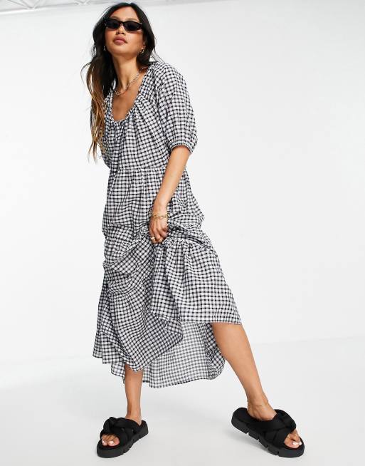 Mango maxi gingham smock dress in mono