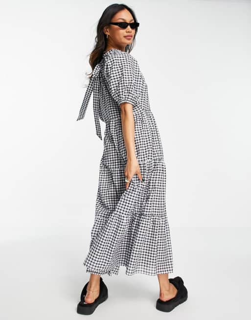 Mango – Maxi-Hängerkleid mit schwarz-weißem Karomuster, 2 von 4