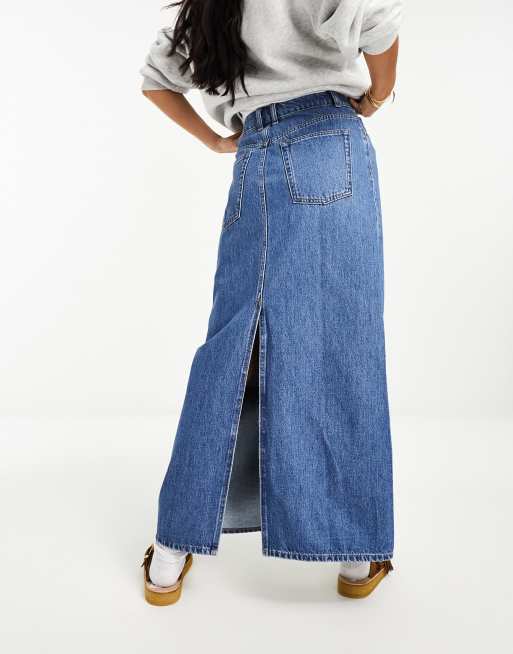 Mango – Maxi-Jeansrock in mittelblauer Waschung , 2 von 4