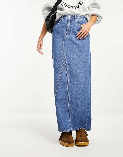 Mango – Maxi-Jeansrock in mittelblauer Waschung , 4 von 4