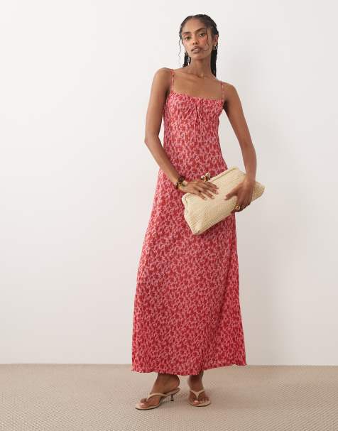 Mango - Maxi jurk met bandjes en fijne bloemenprint in roze - view 1
