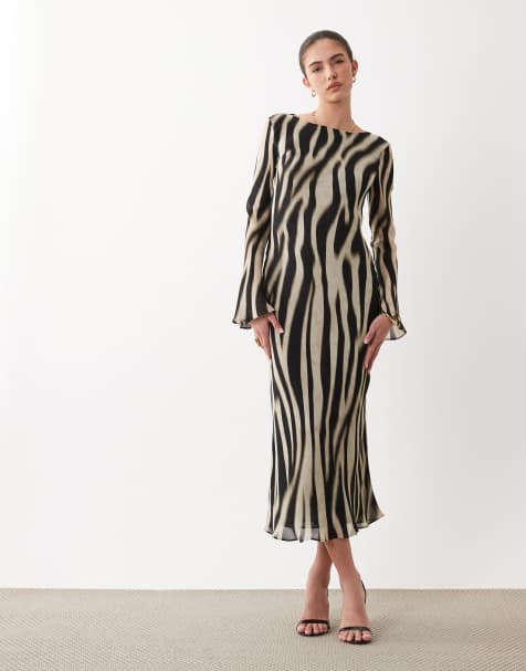 Mango - Maxi jurk met lange mouwen en uitlopende mouwen in zebraprint - view 1
