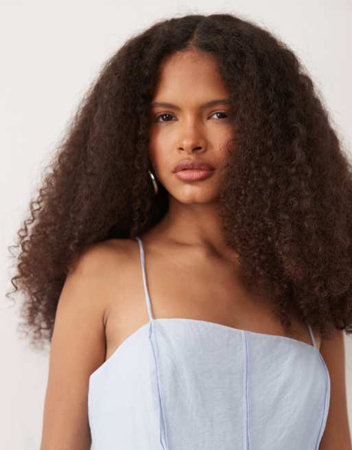 Mango - Maxi jurk met naaddetail en vierkante hals in pastelblauw, 3 van 4