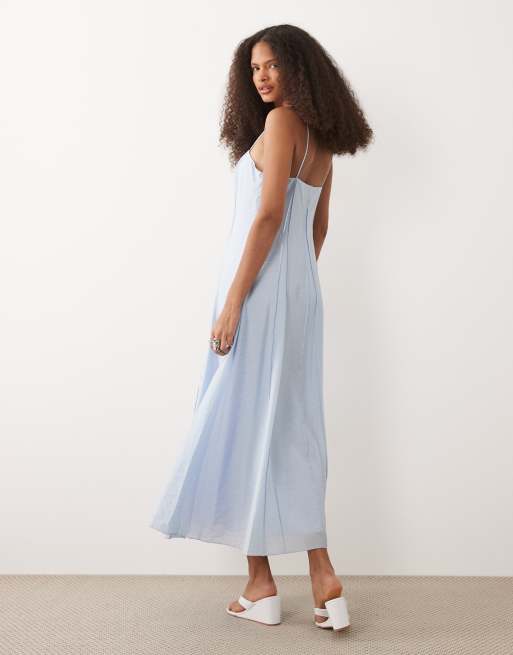 Mango - Maxi jurk met naaddetail en vierkante hals in pastelblauw, 4 van 4