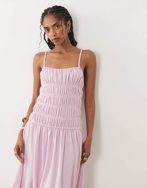 Mango - Maxi jurk met rimpeleffect en verlaagde taille in pastelroze, 2 van 4