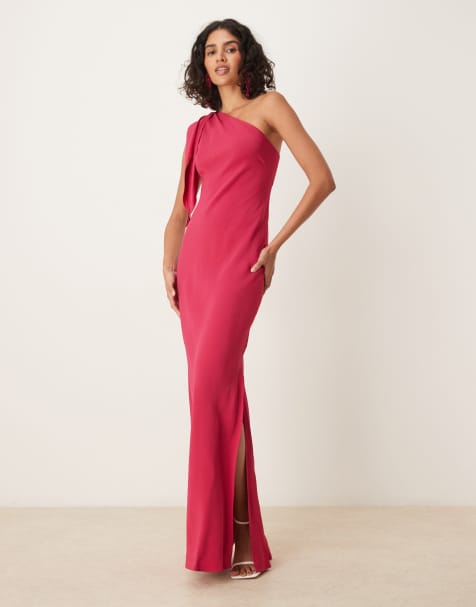 Mango - Maxi jurk met strikdetail en blote schouder in felroze - view 1