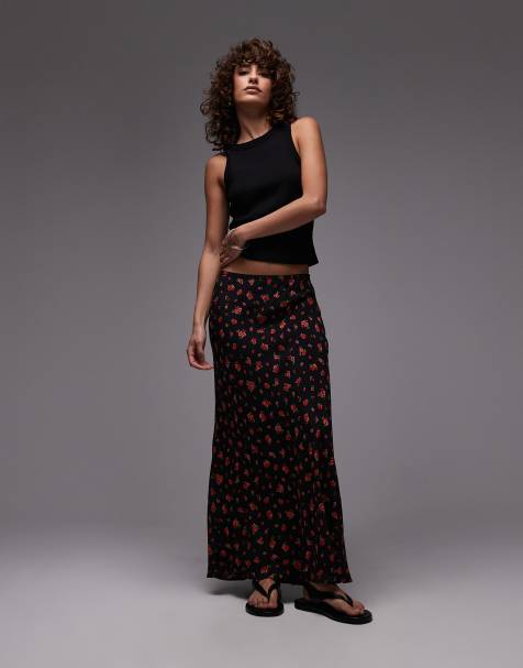 Mango - Maxi rok met bloemenprints in zwart - view 1