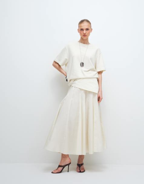 Mango - Maxi rok van 100% katoen met sjaal in crème - view 1