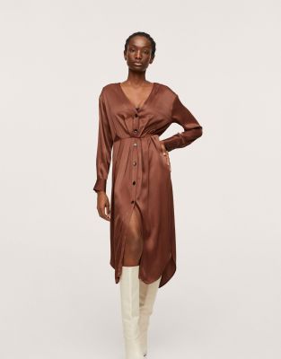 Rust satin outlet wrap dress