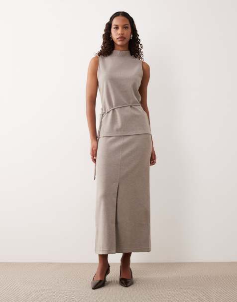 Mango maxi skirt co-ord in brown - view 1