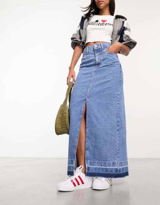 Mango maxi skirt with border detail hem in blue