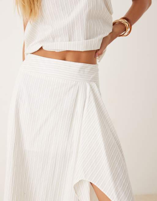 Mango maxi skirt with side split co-ord in tonal stripe, 4 of 5