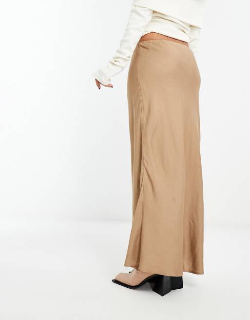 Mango maxi skirt with tie waist in light brown ASOS