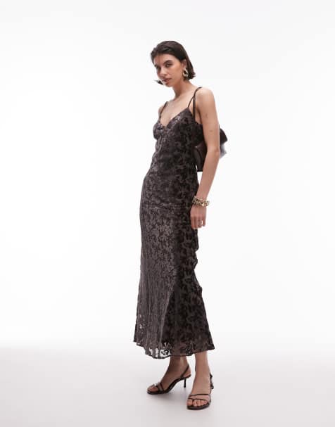 Mango - Maxi slipdress van devoré fluweel in bruin - view 1