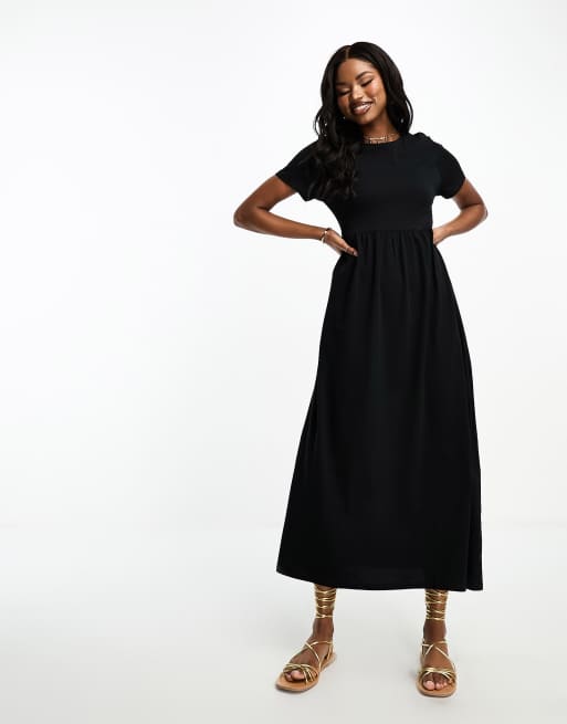 Mango maxi smock t-shirt dress in black