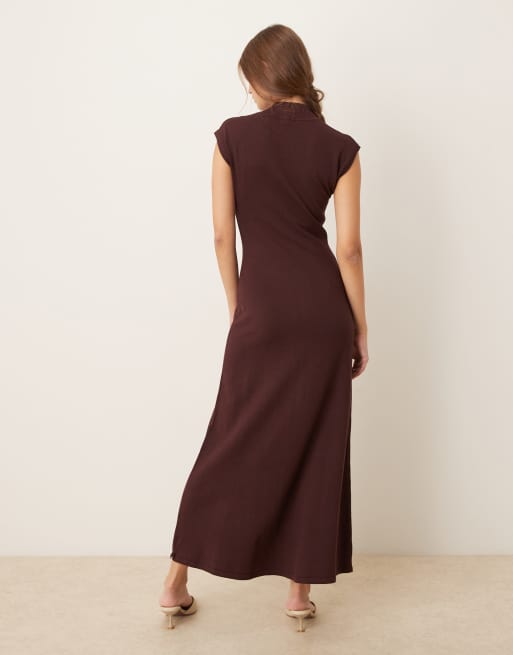 Mango – Maxi-Strickkleid in Dunkelrot, 3 von 4