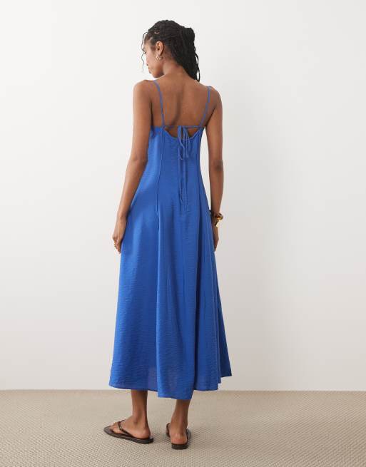 Mango – Maxi-Trägerkleid in leuchtendem Blau mit Riemchen und Ziernaht, 4 von 4