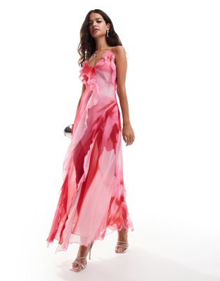 Mango - Maxi-Trägerkleid mit Blumenmuster in Rosa und Rot