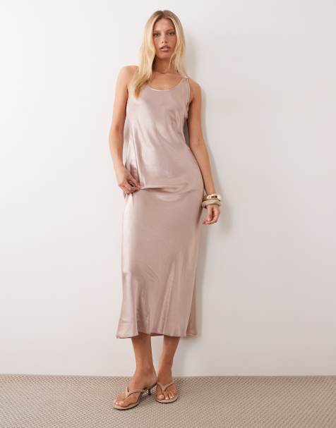 Mango Maxikleid aus Satin mit Wasserfallausschnitt in Pastellrosa - view 1