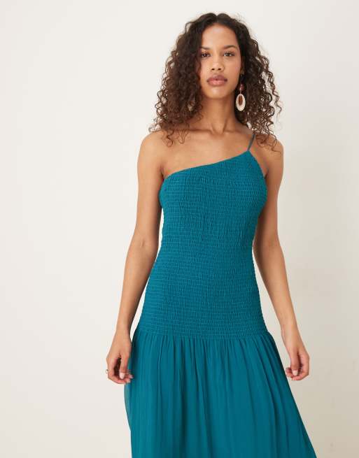 Mango – Maxikleid in Blau mit One-Shoulder-Träger und tiefer Taille , 3 von 4