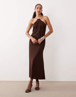 Mango - Maxikleid in Braun mit Ringdetail-Brown
