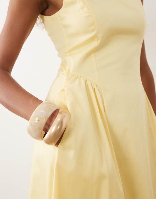 Mango – Maxikleid in Gelb mit hohem Baumwollanteil und U-Boot-Ausschnitt, 3 von 4