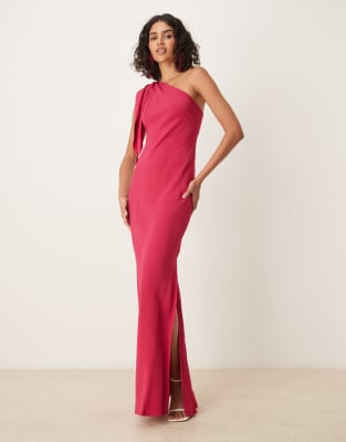 Mango - Maxikleid in leuchtendem Rosa mit One-Shoulder-Träger und Bindedetail