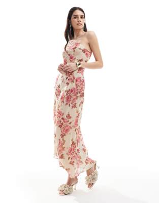 Mango - Maxikleid in Weiß mit One-Shoulder-Träger und Blumenmuster