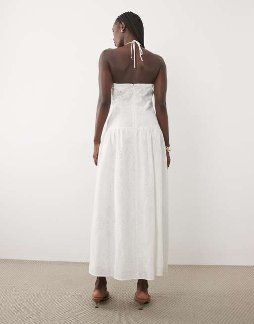 Mango Maxikleid mit Neckholder und Stickerei aus 100 % Baumwolle in Weiß, 2 von 4