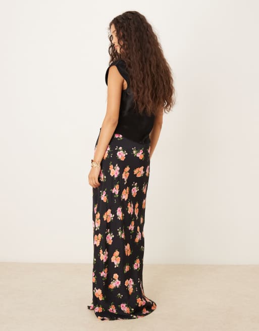 Mango - Maxirok met kanten rand en donkere bloemenprint, 4 van 5