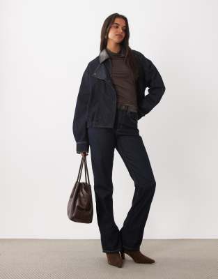 Mango Maya Straight Jean Co-ord With Contrast Faux Leather Waistband-blue