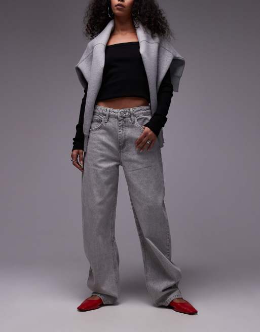 Mango medium waist barrel leg jean in washed gray