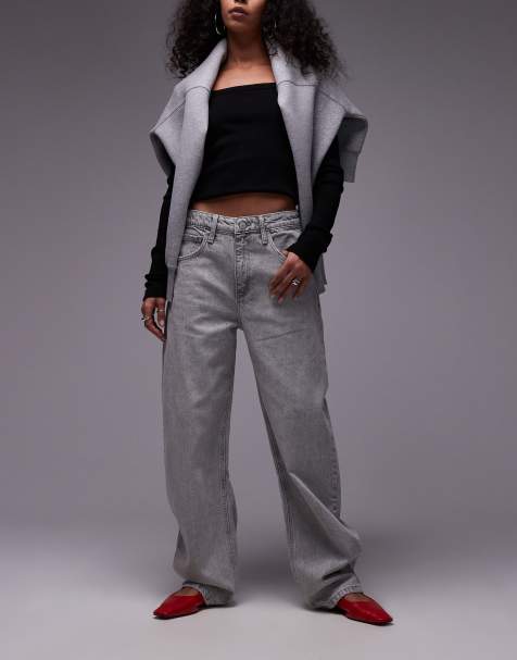 Mango medium waist barrel leg jean in washed grey - view 1