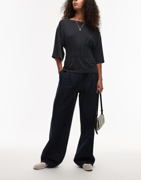 Mango - Melissa - Jeans extra larghi a pieghe sul davanti blu scuro - view 1