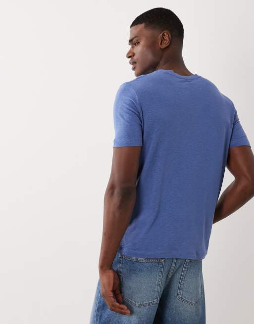 Mango – Mellanblå t-shirt i linnemix med smal passform, 4 av 5