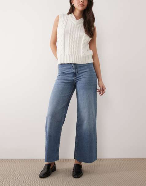 Mango – Mellanblå jeans med vida ben - view 1